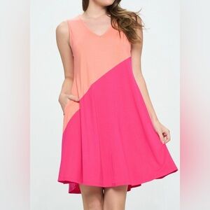 Yelete Peach And Fushia Color Block Flowy Sleeveless Resortwear dress Large